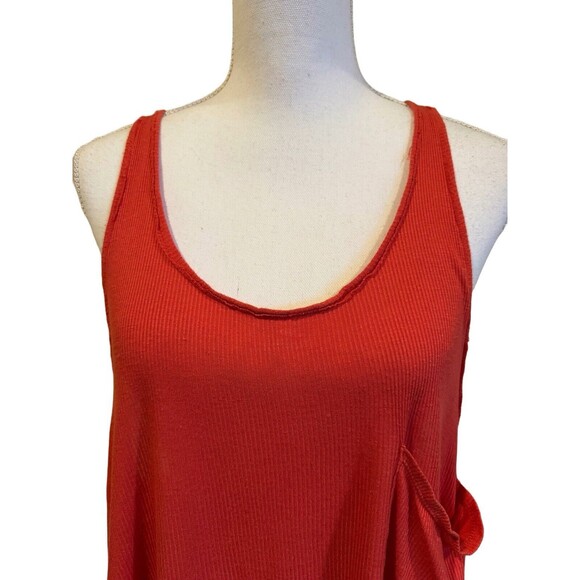 Free People We The Free Women's M Ribbed Hot Pocket Tank Top Cami Red Oversized - Picture 4 of 7